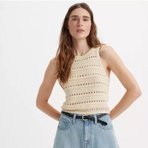 Levi’s superbloom crochet open knit sleeveless sweater vest tank top cream xs